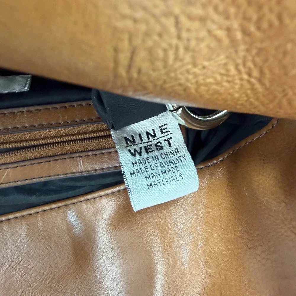 Nine West Handbag Large Brown Foldover Convertible Satchel Crossbody Bag Tote